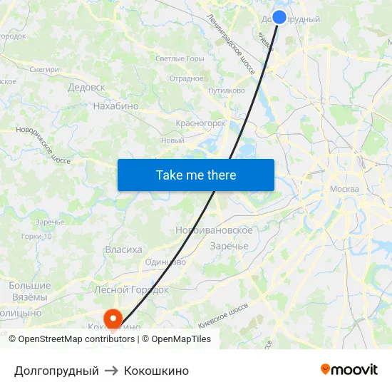 Долгопрудный to Кокошкино map