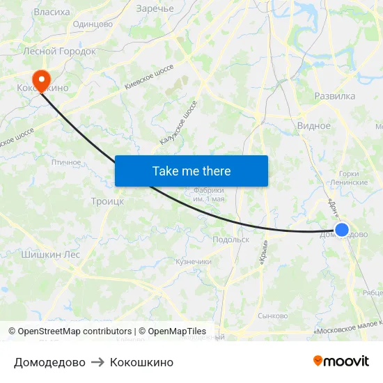 Домодедово to Кокошкино map