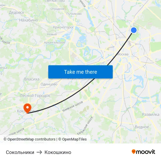 Сокольники to Кокошкино map