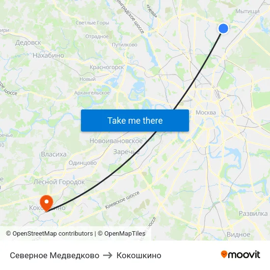 Северное Медведково to Кокошкино map