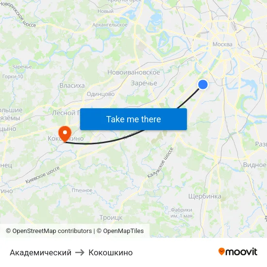 Академический to Кокошкино map