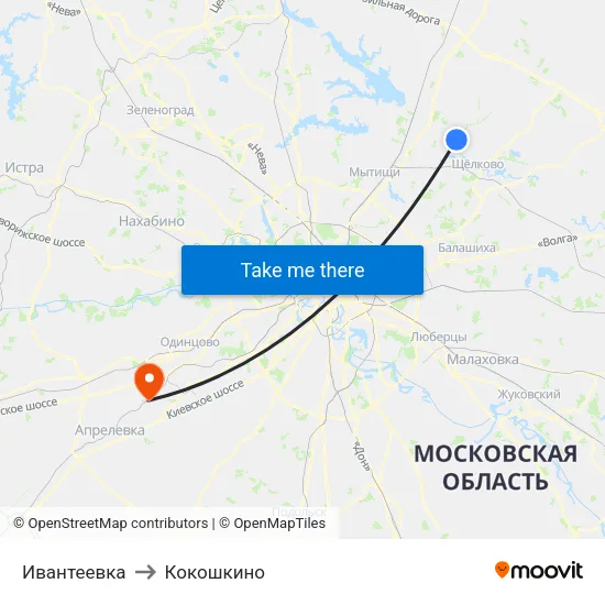Ивантеевка to Кокошкино map