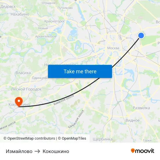 Измайлово to Кокошкино map