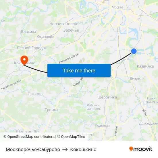 Москворечье-Сабурово to Кокошкино map