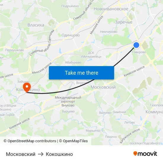 Московский to Кокошкино map