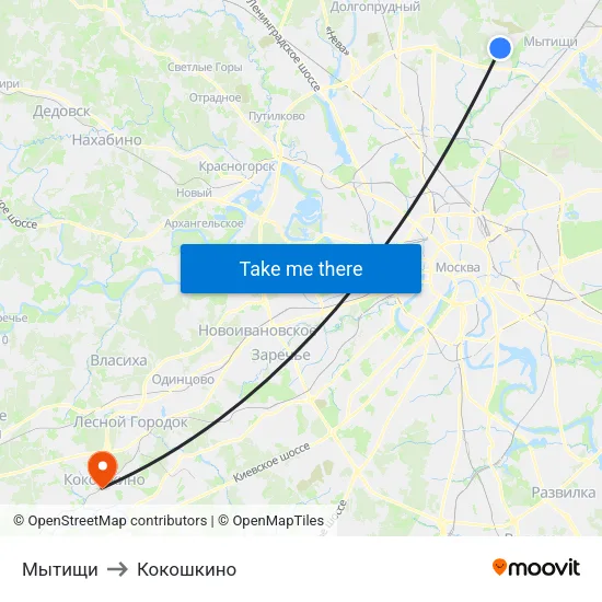 Мытищи to Кокошкино map