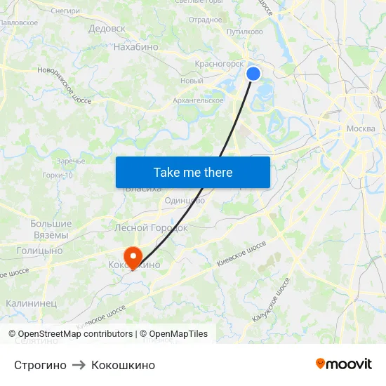Строгино to Кокошкино map