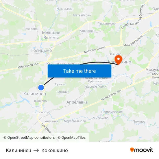 Калининец to Кокошкино map