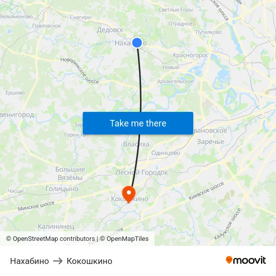 Нахабино to Кокошкино map
