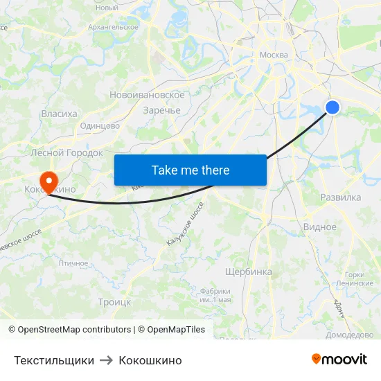 Текстильщики to Кокошкино map