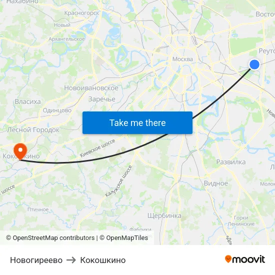 Новогиреево to Кокошкино map