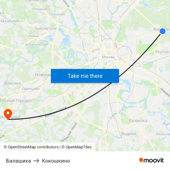 Балашиха to Кокошкино map