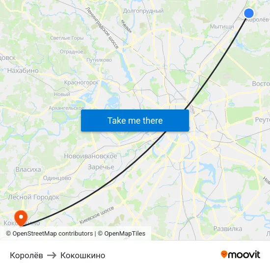 Королёв to Кокошкино map