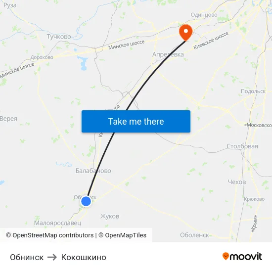 Обнинск to Кокошкино map