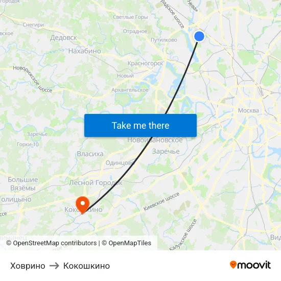 Ховрино to Кокошкино map