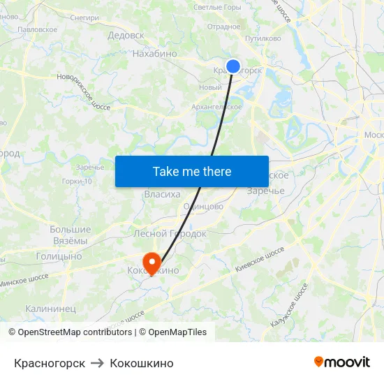 Красногорск to Кокошкино map