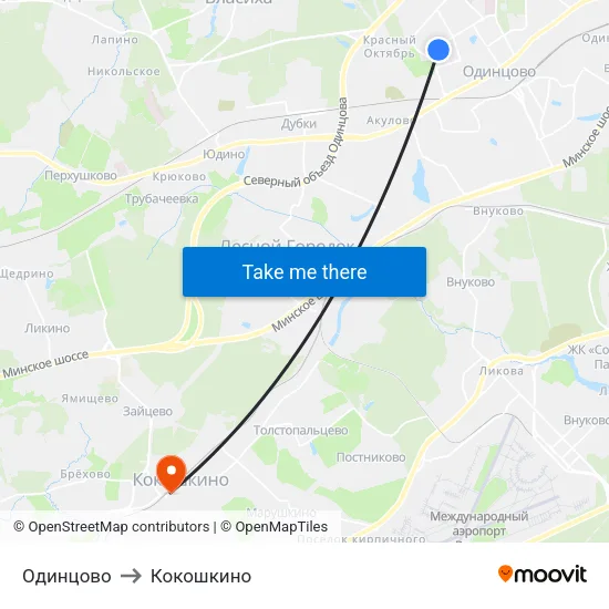 Одинцово to Кокошкино map