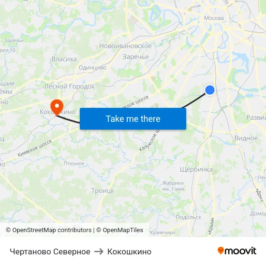 Чертаново Северное to Кокошкино map