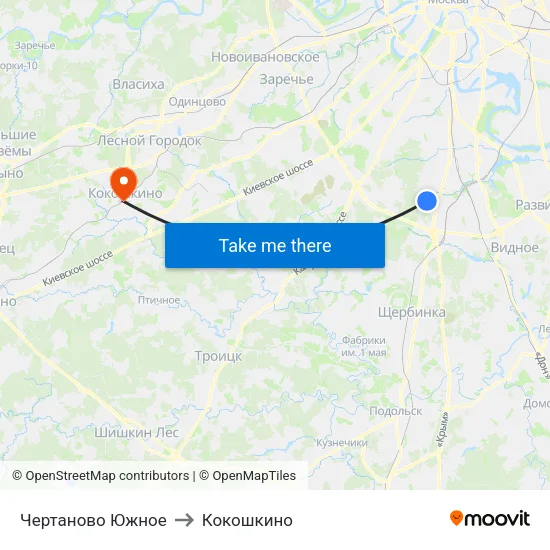 Чертаново Южное to Кокошкино map