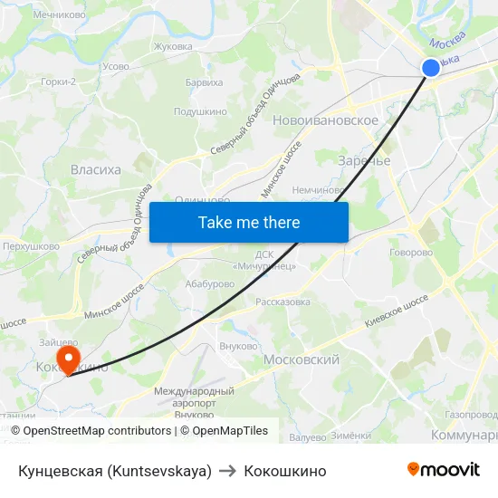 Кунцевская (Kuntsevskaya) to Кокошкино map