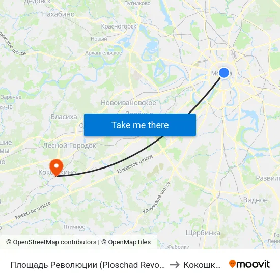 Площадь Революции (Ploschad Revolyutsii) to Кокошкино map
