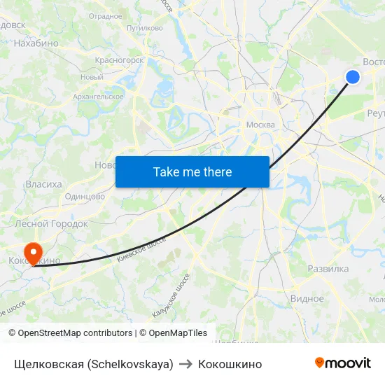 Щелковская (Schelkovskaya) to Кокошкино map