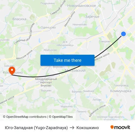 Юго-Западная (Yugo-Zapadnaya) to Кокошкино map