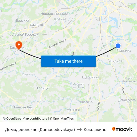 Домодедовская (Domodedovskaya) to Кокошкино map
