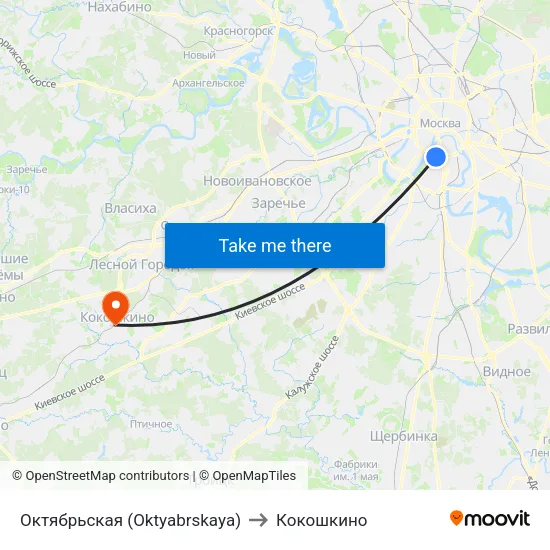 Октябрьская (Oktyabrskaya) to Кокошкино map
