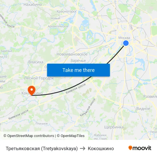 Третьяковская (Tretyakovskaya) to Кокошкино map