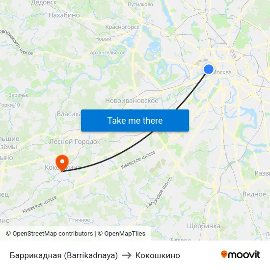 Баррикадная (Barrikadnaya) to Кокошкино map