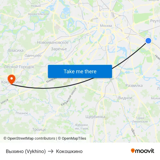 Выхино (Vykhino) to Кокошкино map