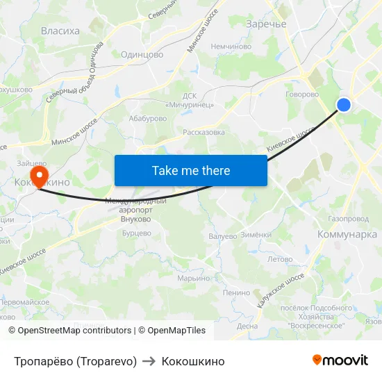 Тропарёво (Troparevo) to Кокошкино map