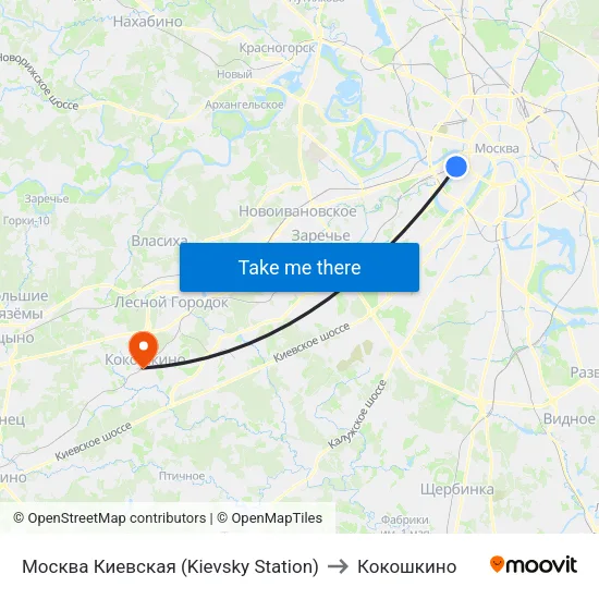 Москва Киевская (Kievsky Station) to Кокошкино map