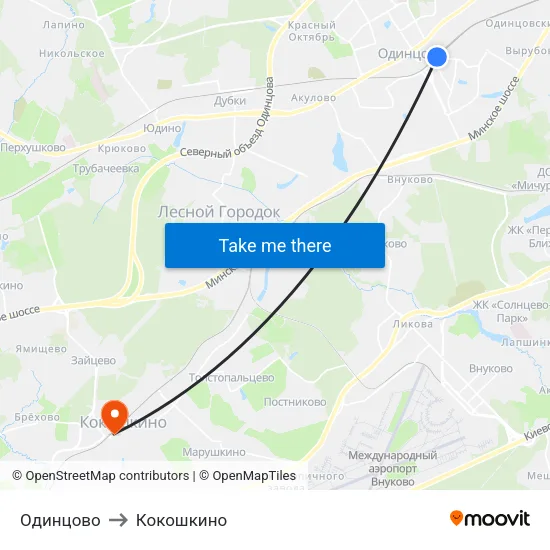 Одинцово to Кокошкино map