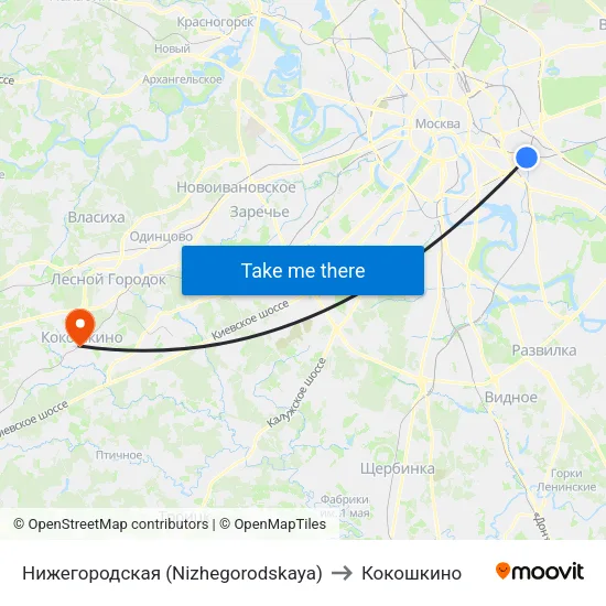 Нижегородская (Nizhegorodskaya) to Кокошкино map