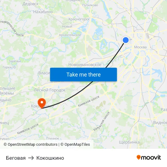 Беговая to Кокошкино map