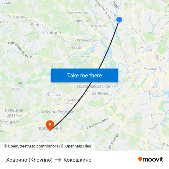 Ховрино (Khovrino) to Кокошкино map