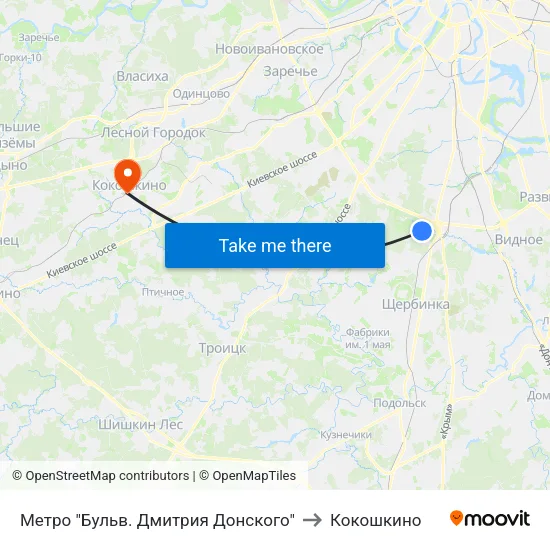 Метро "Бульв. Дмитрия Донского" to Кокошкино map