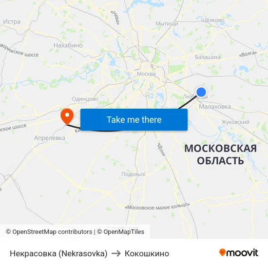 Некрасовка (Nekrasovka) to Кокошкино map