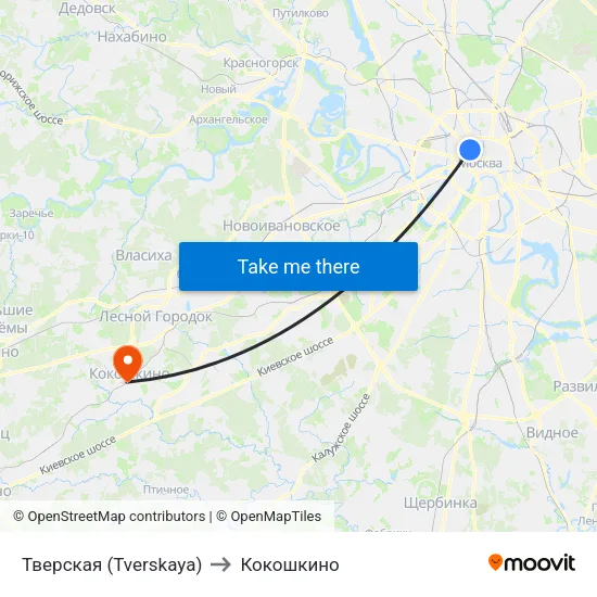 Тверская (Tverskaya) to Кокошкино map