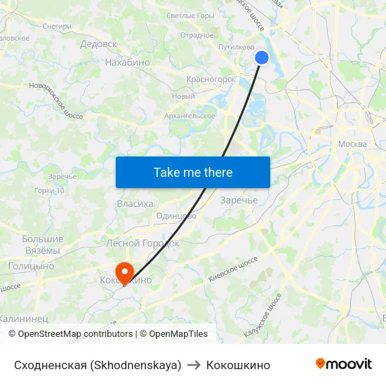 Сходненская (Skhodnenskaya) to Кокошкино map