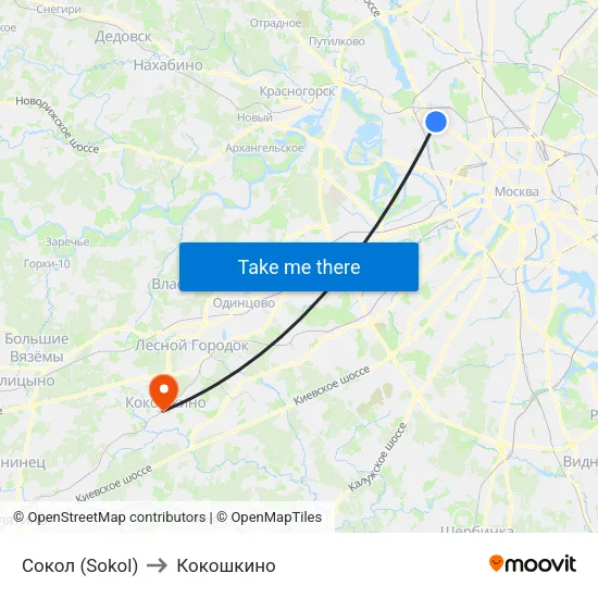 Сокол (Sokol) to Кокошкино map