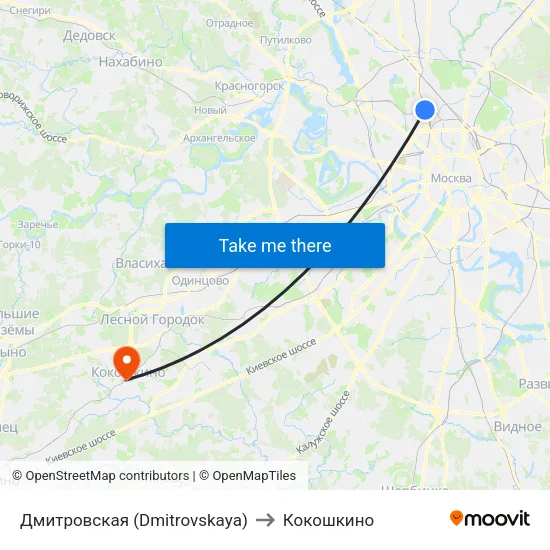 Дмитровская (Dmitrovskaya) to Кокошкино map