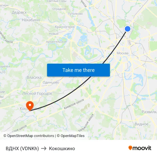 ВДНХ (VDNKh) to Кокошкино map