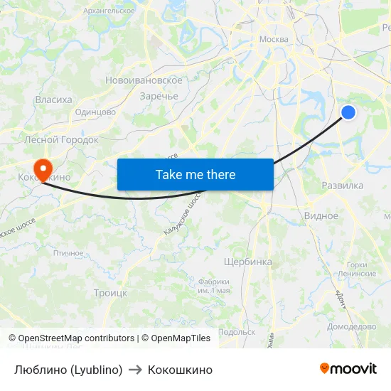 Люблино (Lyublino) to Кокошкино map