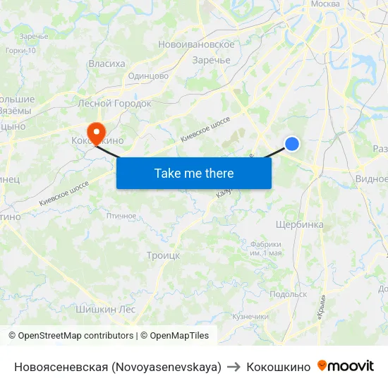 Новоясеневская (Novoyasenevskaya) to Кокошкино map