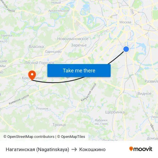 Нагатинская (Nagatinskaya) to Кокошкино map