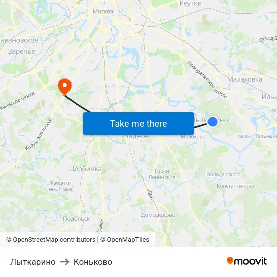 Лыткарино to Коньково map