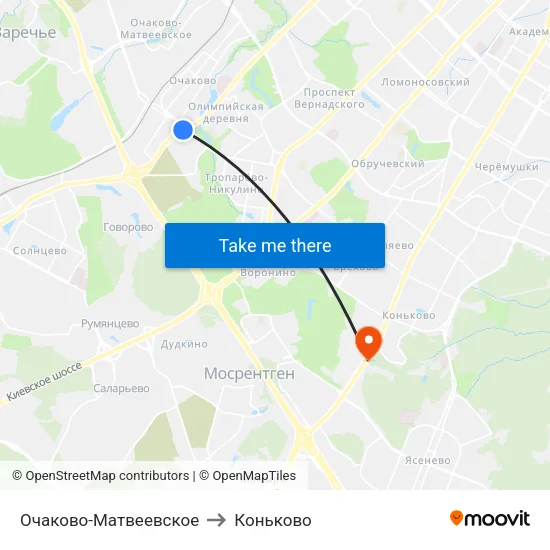 Очаково-Матвеевское to Коньково map